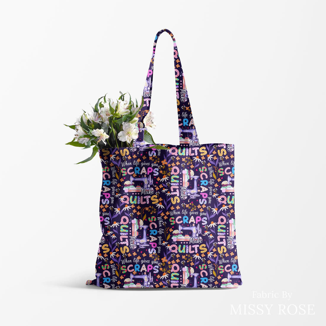 Design 605 Quilting Fabric made up as a tote bag – see how the print looks made up | Fabric by Missy Rose