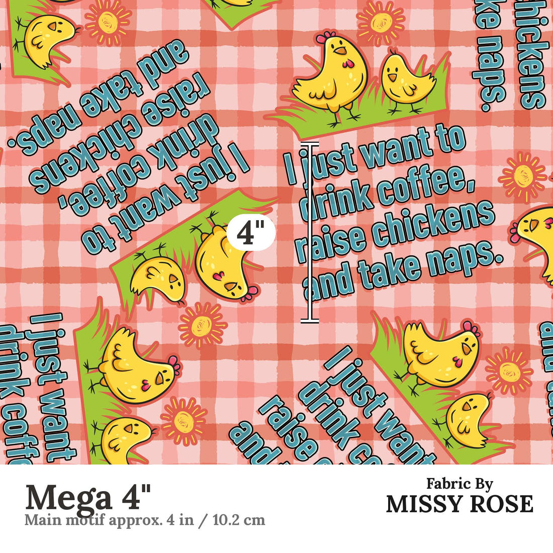 Design 606 Raise Chicken Fabric Mega 4" - print scale | Fabric by Missy Rose