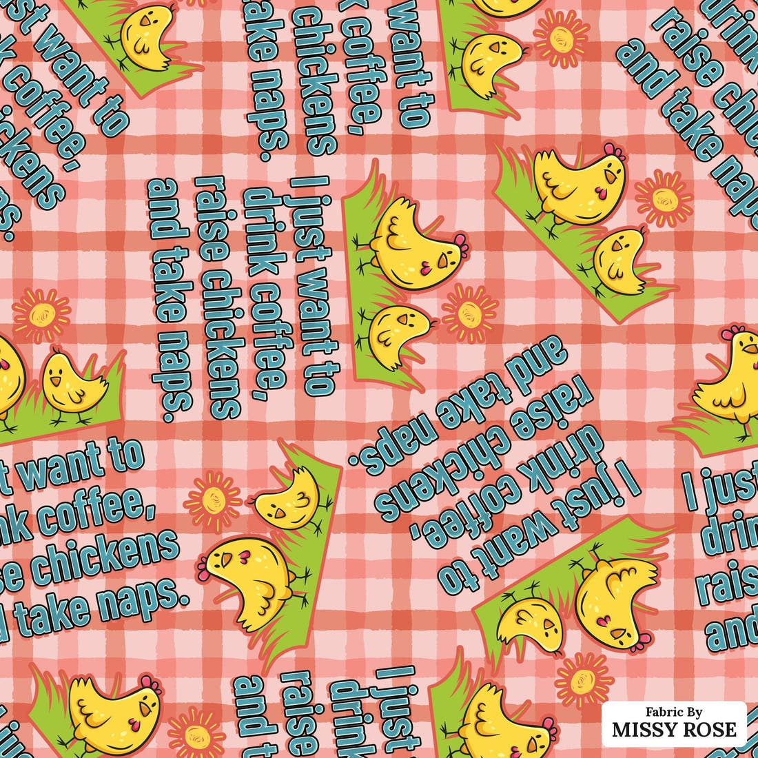Design 606 Raise Chicken Fabric - flat view of the print, zoom in for detail | Fabric by Missy Rose