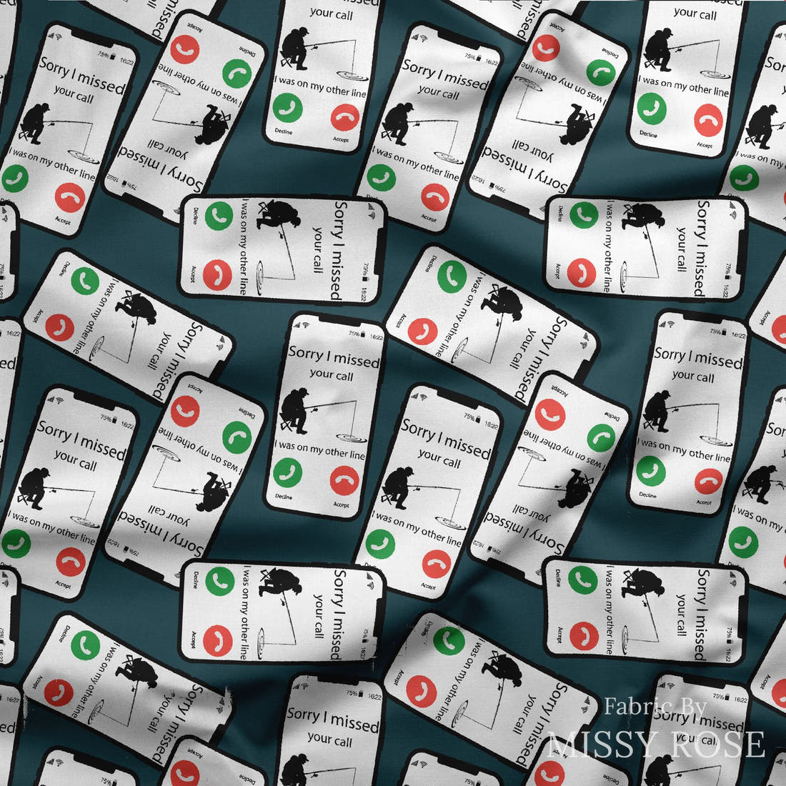 Design 607 Missed Call Fabric draped fabric mockup – custom printed fabric by the metre | Fabric by Missy Rose