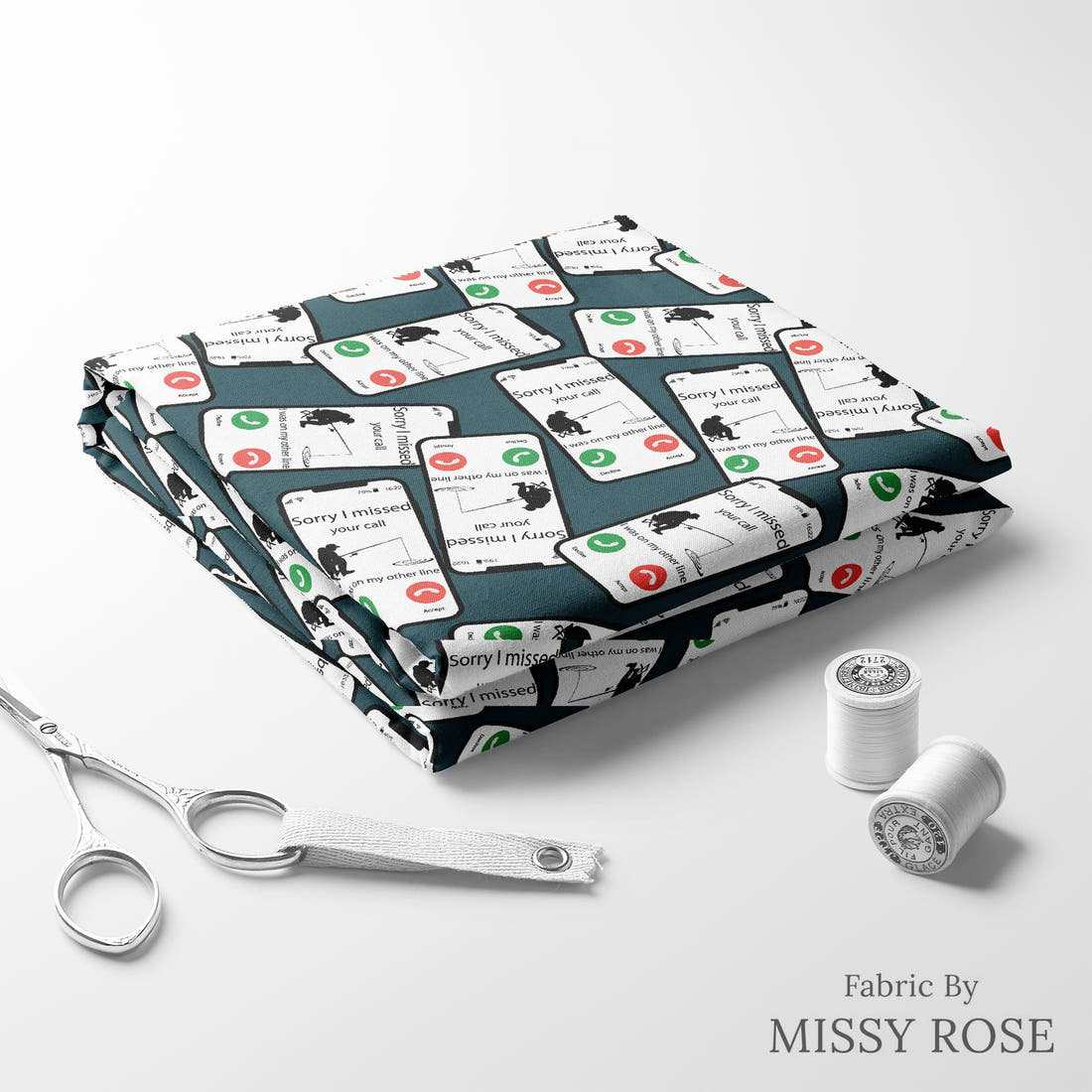 Design 607 Missed Call Fabric folded fabric stack with matching thread – pre-order fabric Australia | Fabric by Missy Rose