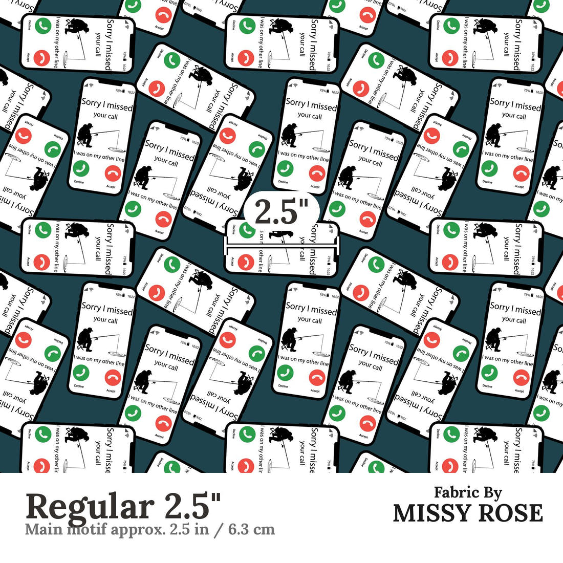 Design 607 Missed Call Fabric Regular 2.5" - print scale | Fabric by Missy Rose