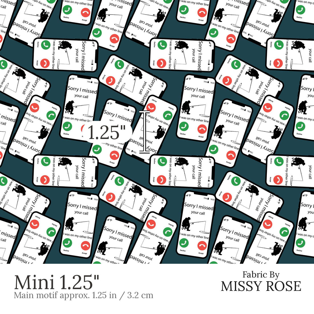 Design 607 Missed Call Fabric Mini 1.25 inch print scale guide | Fabric by Missy Rose