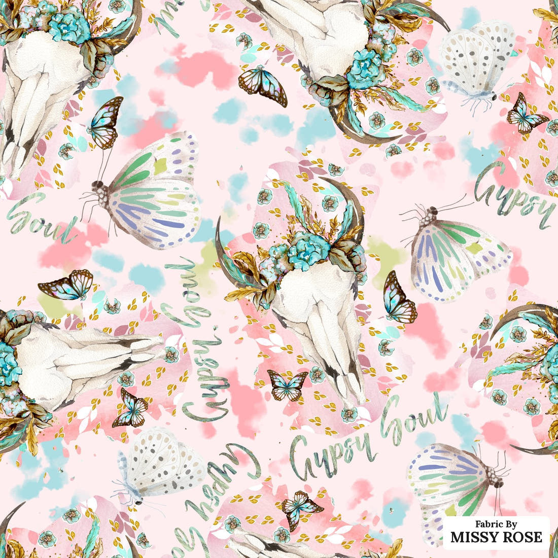 Design 608 Gypsy Soul Fabric - flat view of the print, zoom in for detail | Fabric by Missy Rose