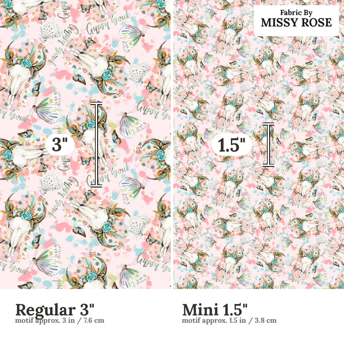 Design 608 Gypsy Soul Fabric size comparison - print scale | Fabric by Missy Rose