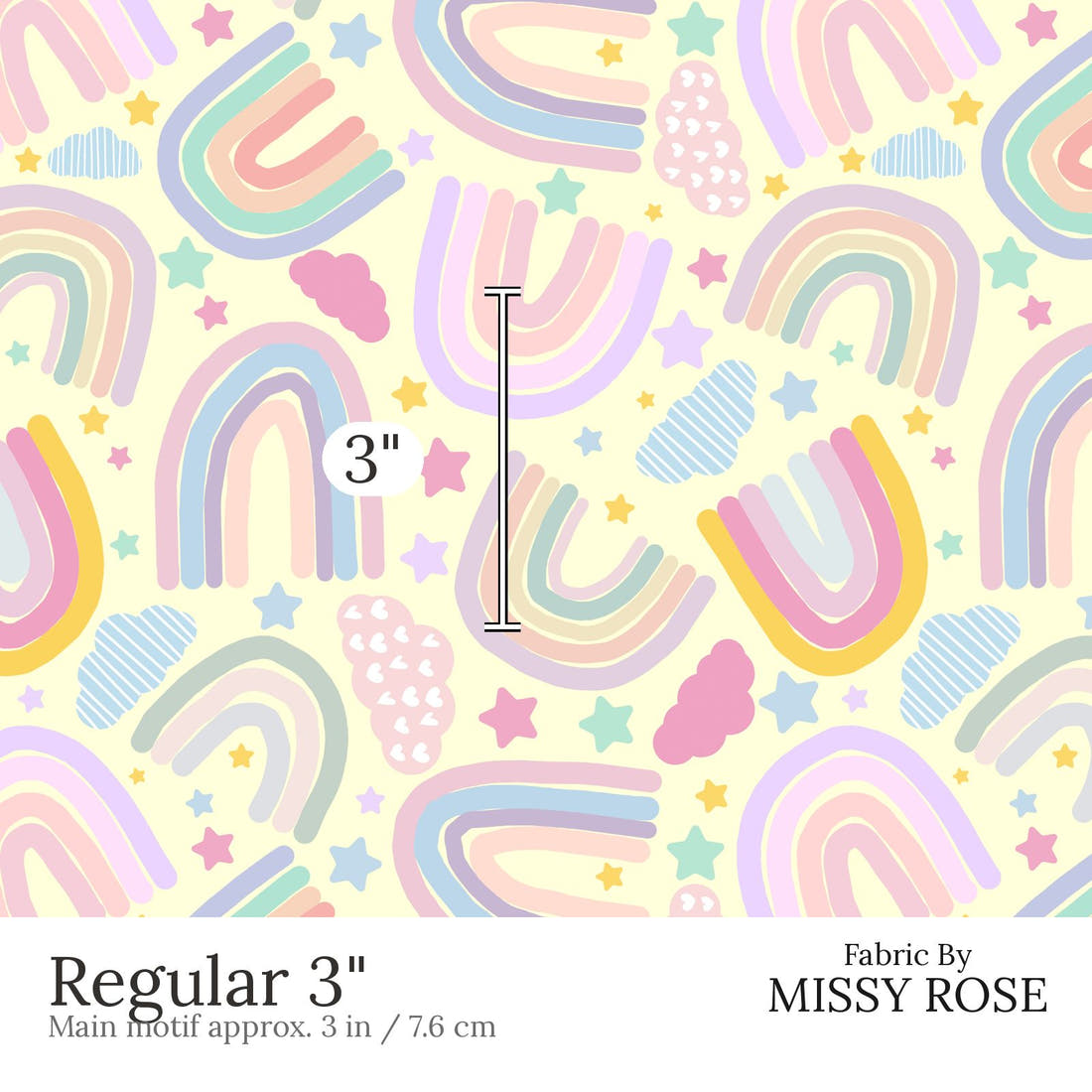 Design 609 Pastel Rainbow Fabric Regular 3 inch print scale guide | Fabric by Missy Rose