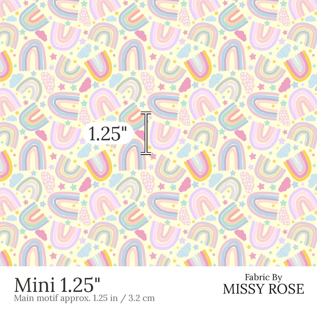 Design 609 Pastel Rainbow Fabric Mini 1.25 inch print scale guide | Fabric by Missy Rose