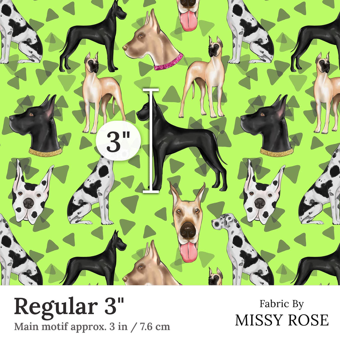 Design 61 Great Dane Fabric Regular 3 inch print scale guide | Fabric by Missy Rose