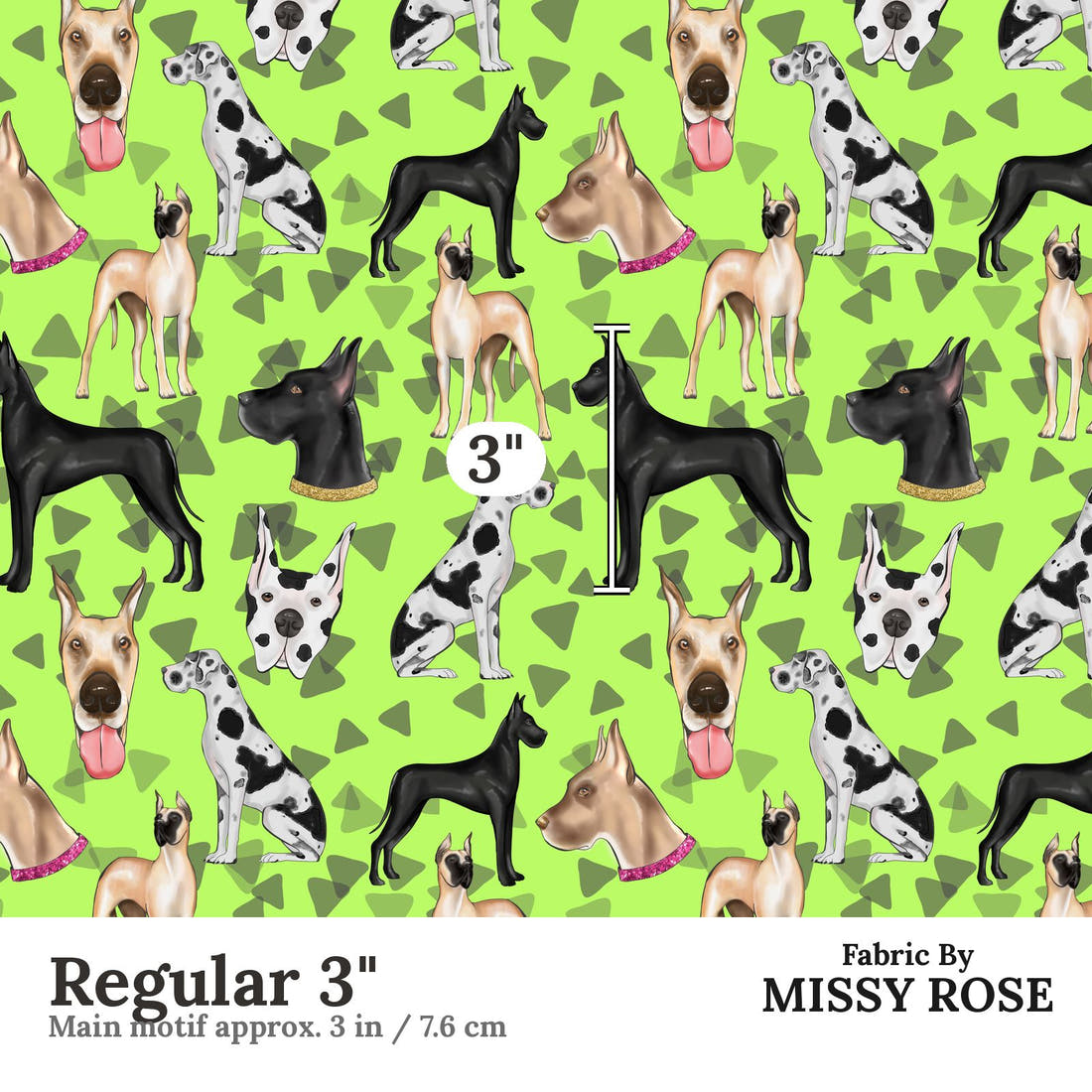 Design 61 Great Dane Fabric Regular 3" - print scale | Fabric by Missy Rose
