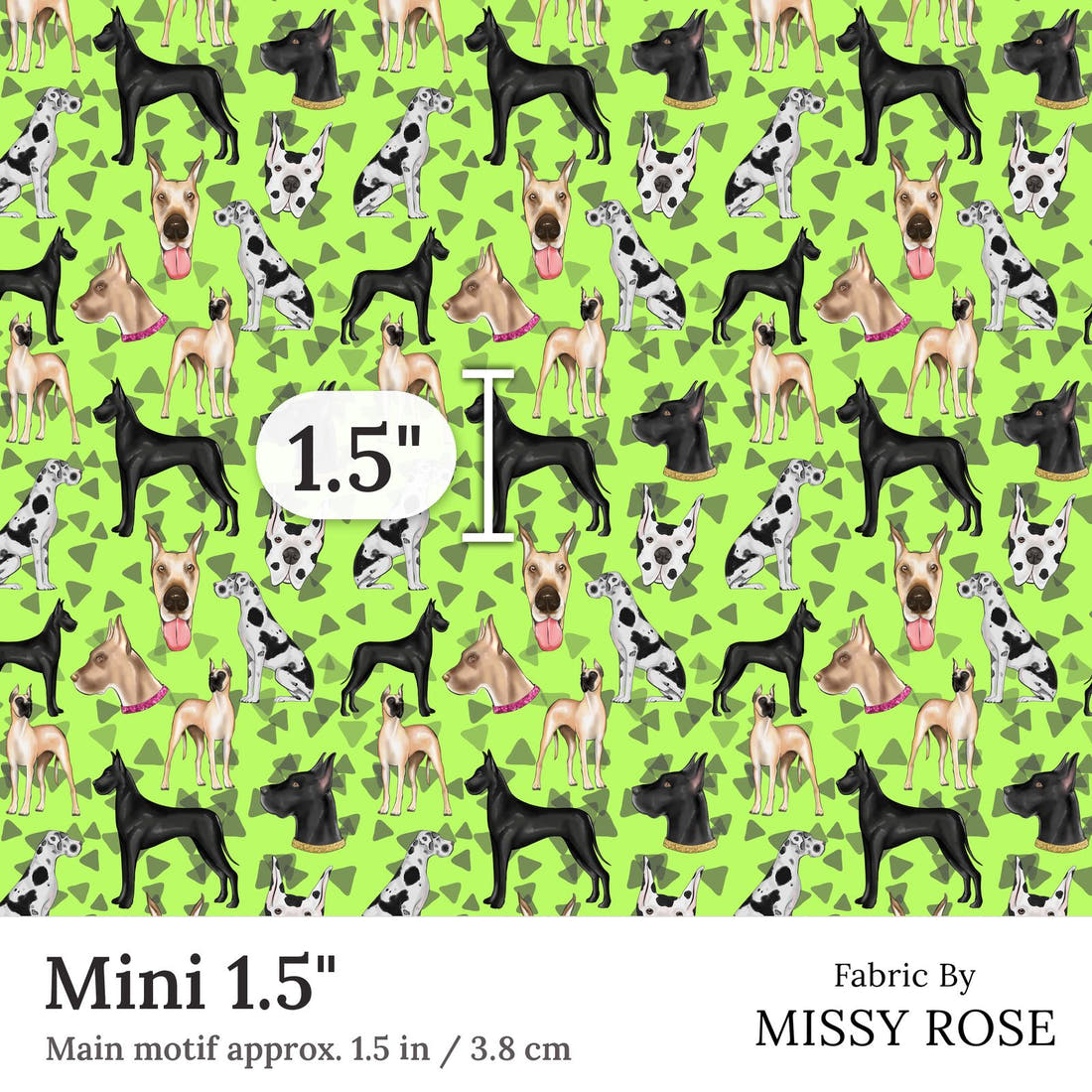 Design 61 Great Dane Fabric Mini 1.5 inch print scale guide | Fabric by Missy Rose