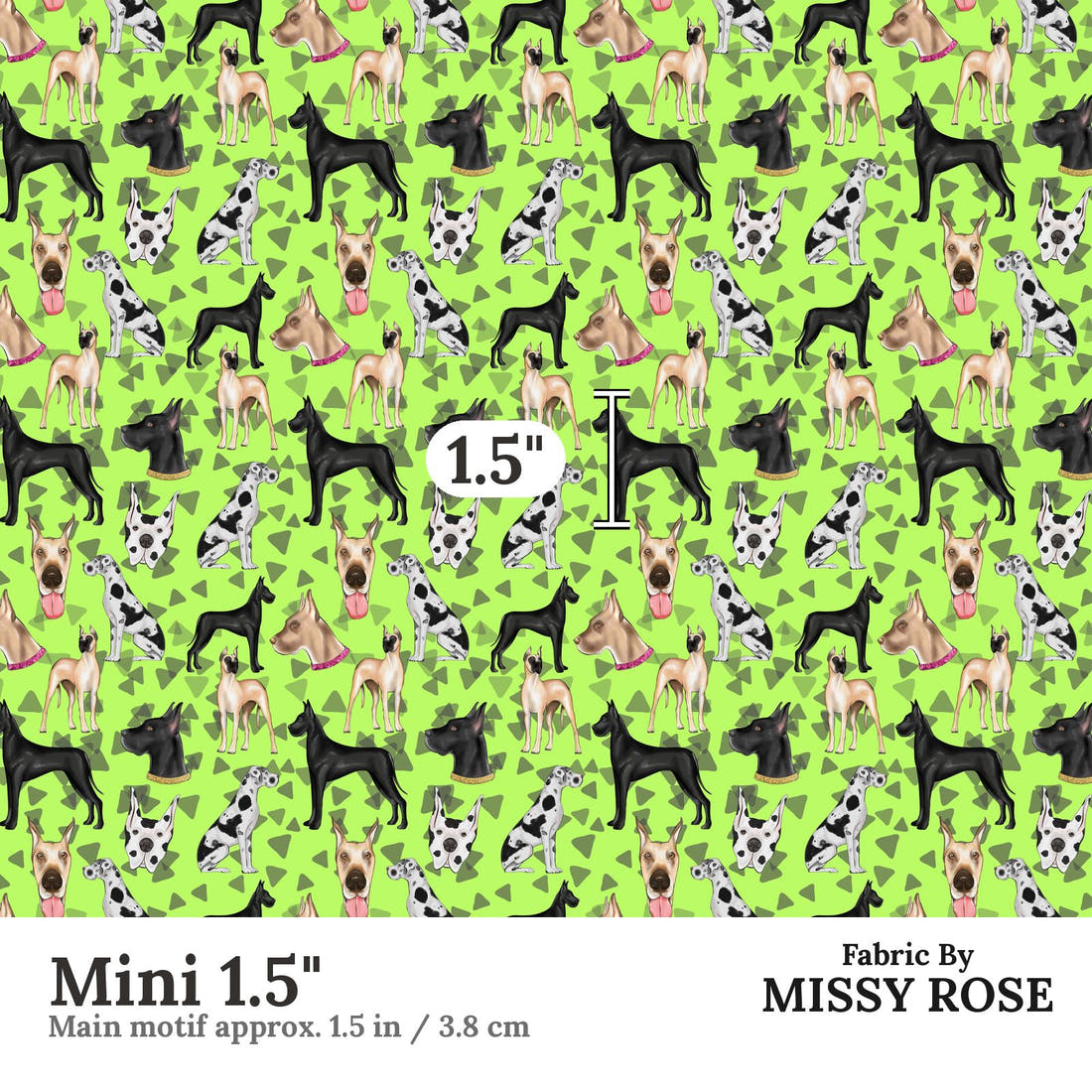 Design 61 Great Dane Fabric Mini 1.5" - print scale | Fabric by Missy Rose