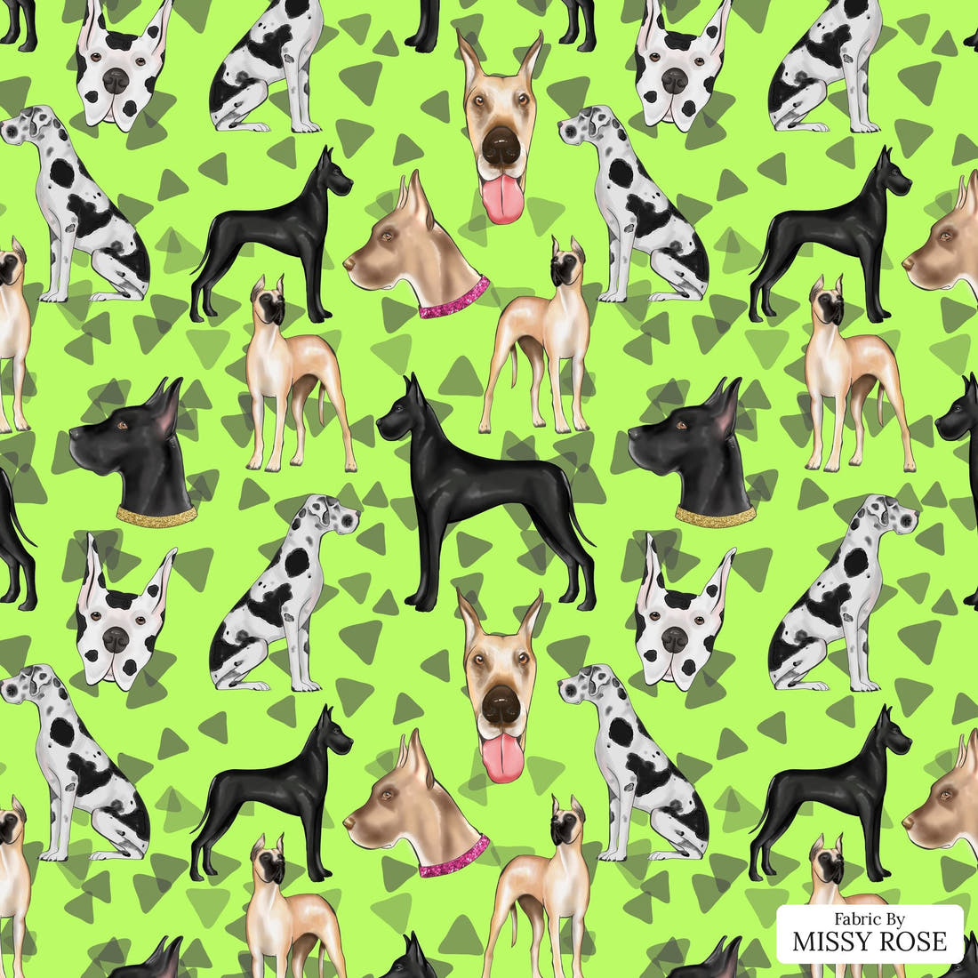 Design 61 Great Dane Fabric - flat view of the print, zoom in for detail | Fabric by Missy Rose