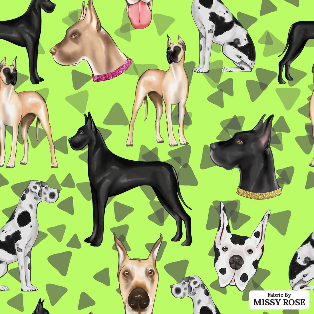 Design 61 Great Dane Fabric - flat view of the print, zoom in for detail | Fabric by Missy Rose