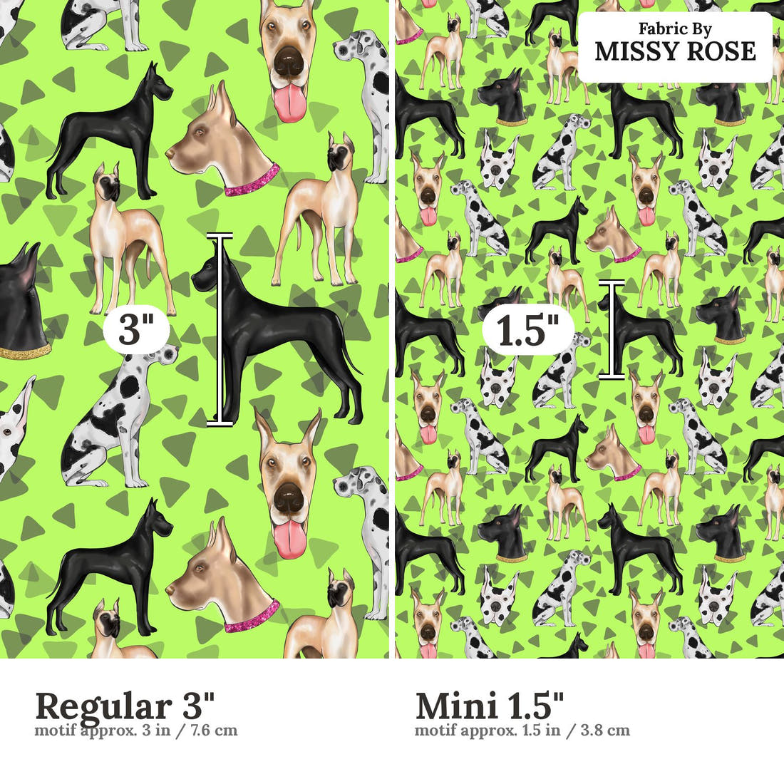 Design 61 Great Dane Fabric size comparison - print scale | Fabric by Missy Rose