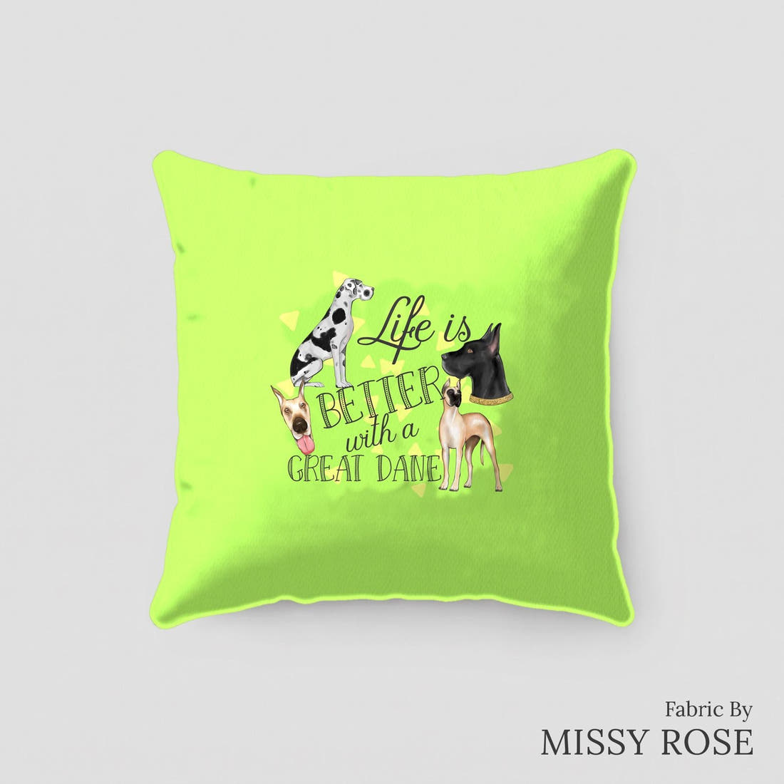 Design 61 Great Dane Panel sewn into a cushion – see how the panel looks made up | Fabric by Missy Rose
