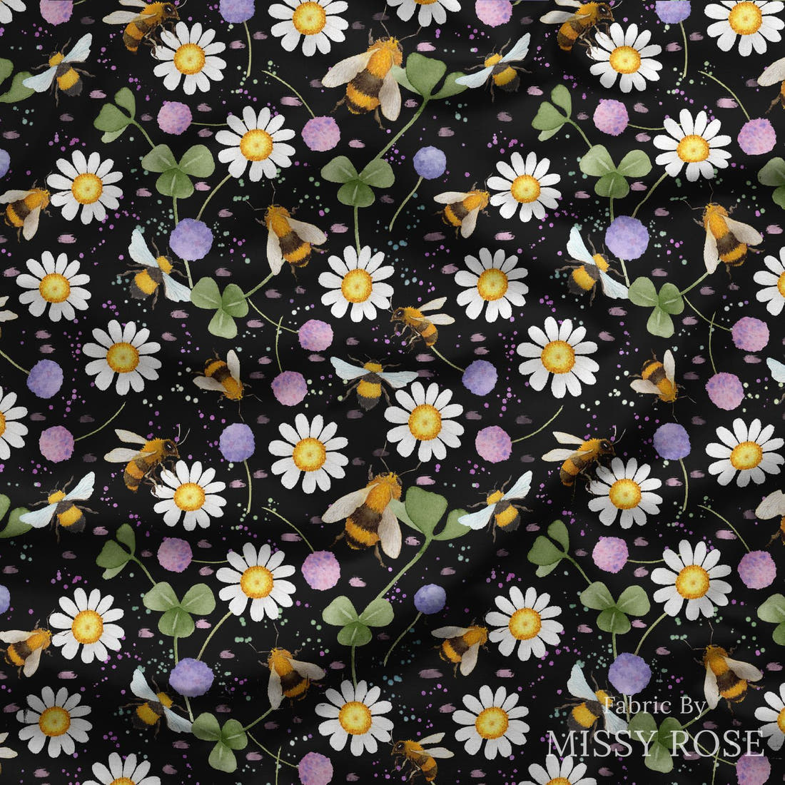 Design 610 Black Bee Fabric draped fabric mockup – custom printed fabric by the metre | Fabric by Missy Rose