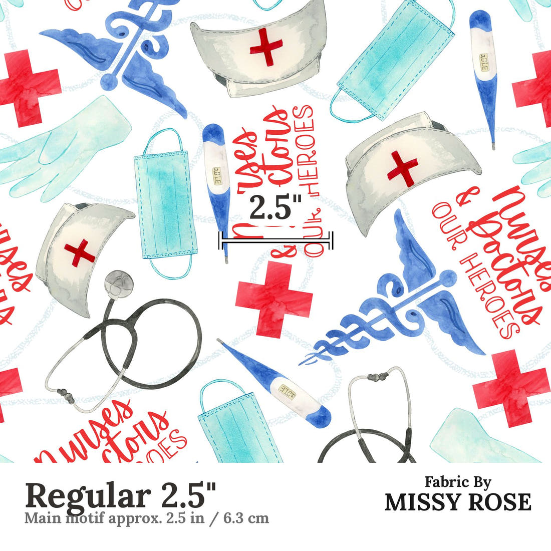 Design 611 Nurses and Doctors Fabric Regular 2.5" - print scale | Fabric by Missy Rose