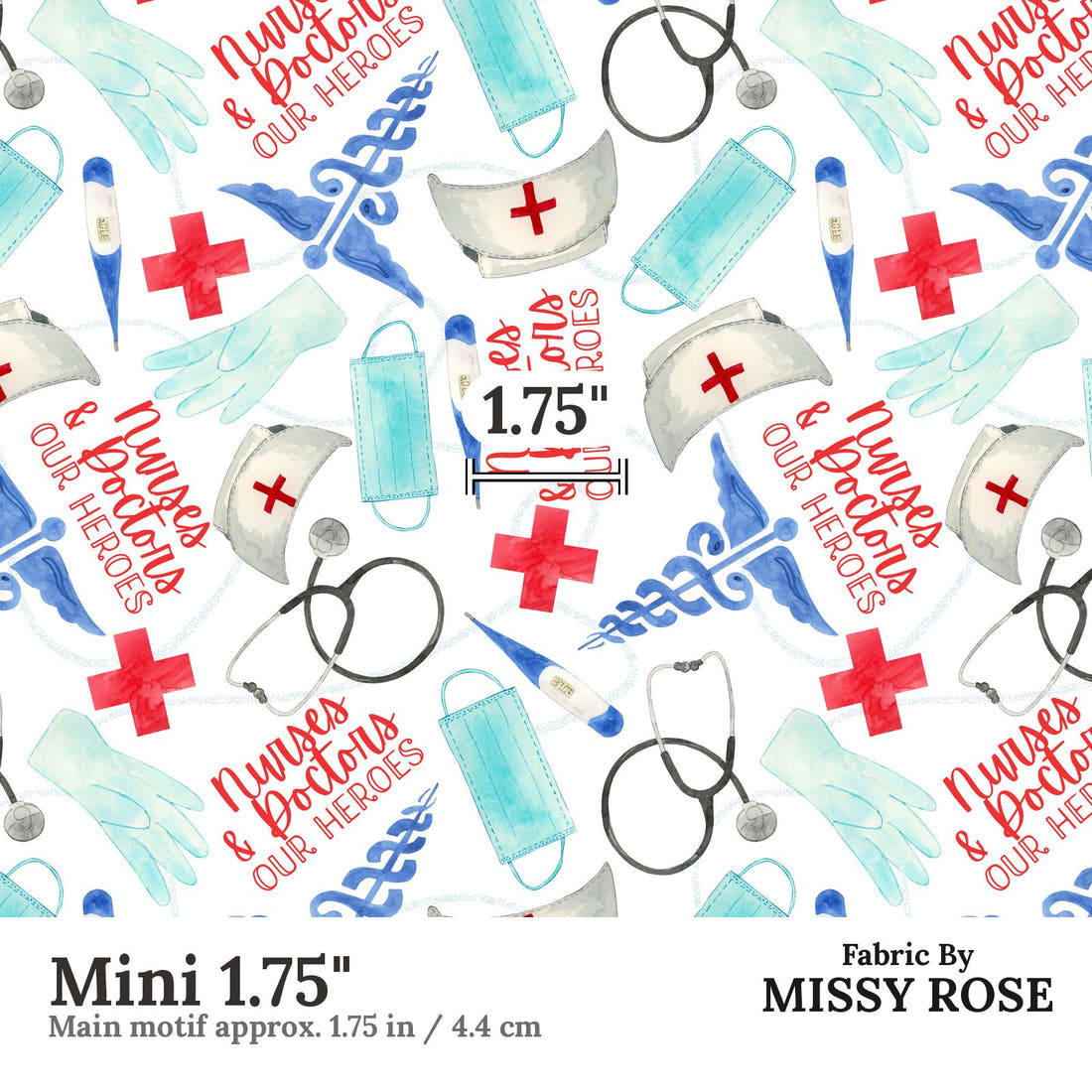 Design 611 Nurses and Doctors Fabric Mini 1.75" - print scale | Fabric by Missy Rose