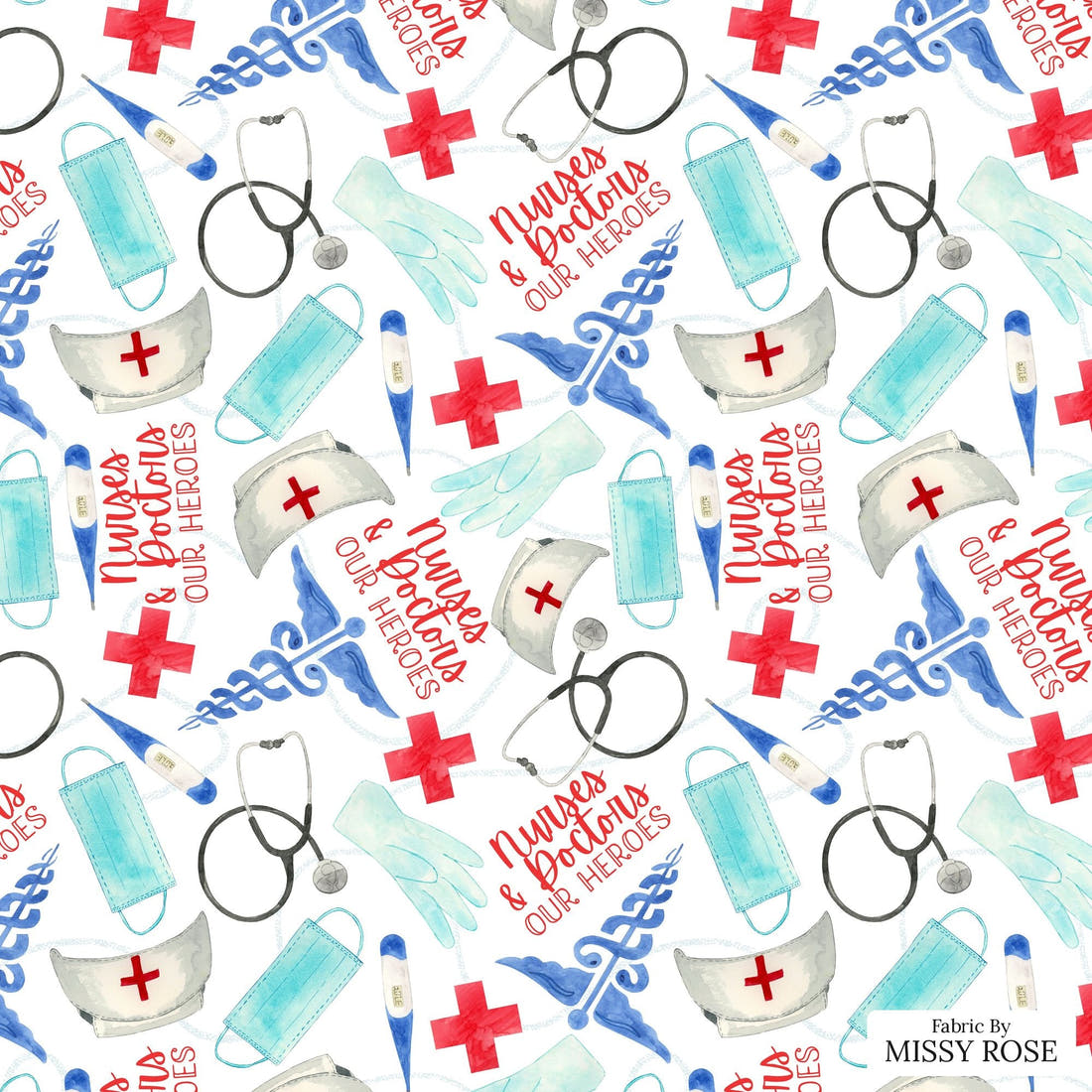 Design 611 Nurses and Doctors Fabric - flat view of the print, zoom in for detail | Fabric by Missy Rose