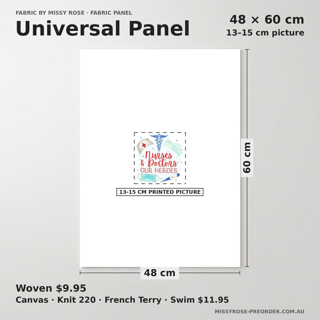 Design 611 Nurses and Doctors Panel universal panel sizing – 13–15 cm printed picture on 48 × 60 cm fabric | Fabric by Missy Rose