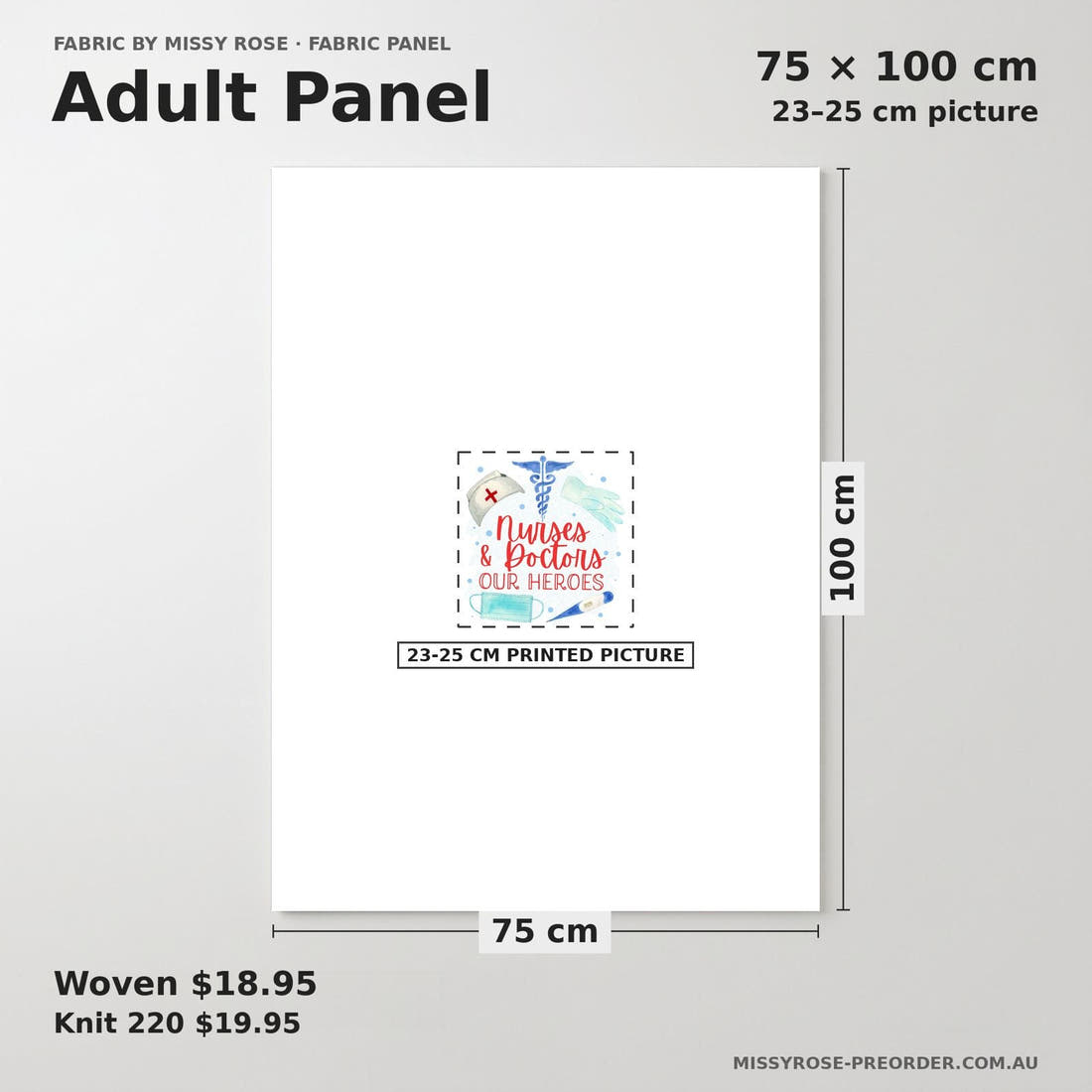 Design 611 Nurses and Doctors Panel adult panel sizing – 23–25 cm printed picture on 75 × 100 cm fabric | Fabric by Missy Rose