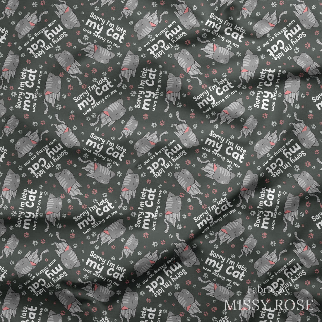 Design 612 Cat Fabric draped fabric mockup – custom printed fabric by the metre | Fabric by Missy Rose