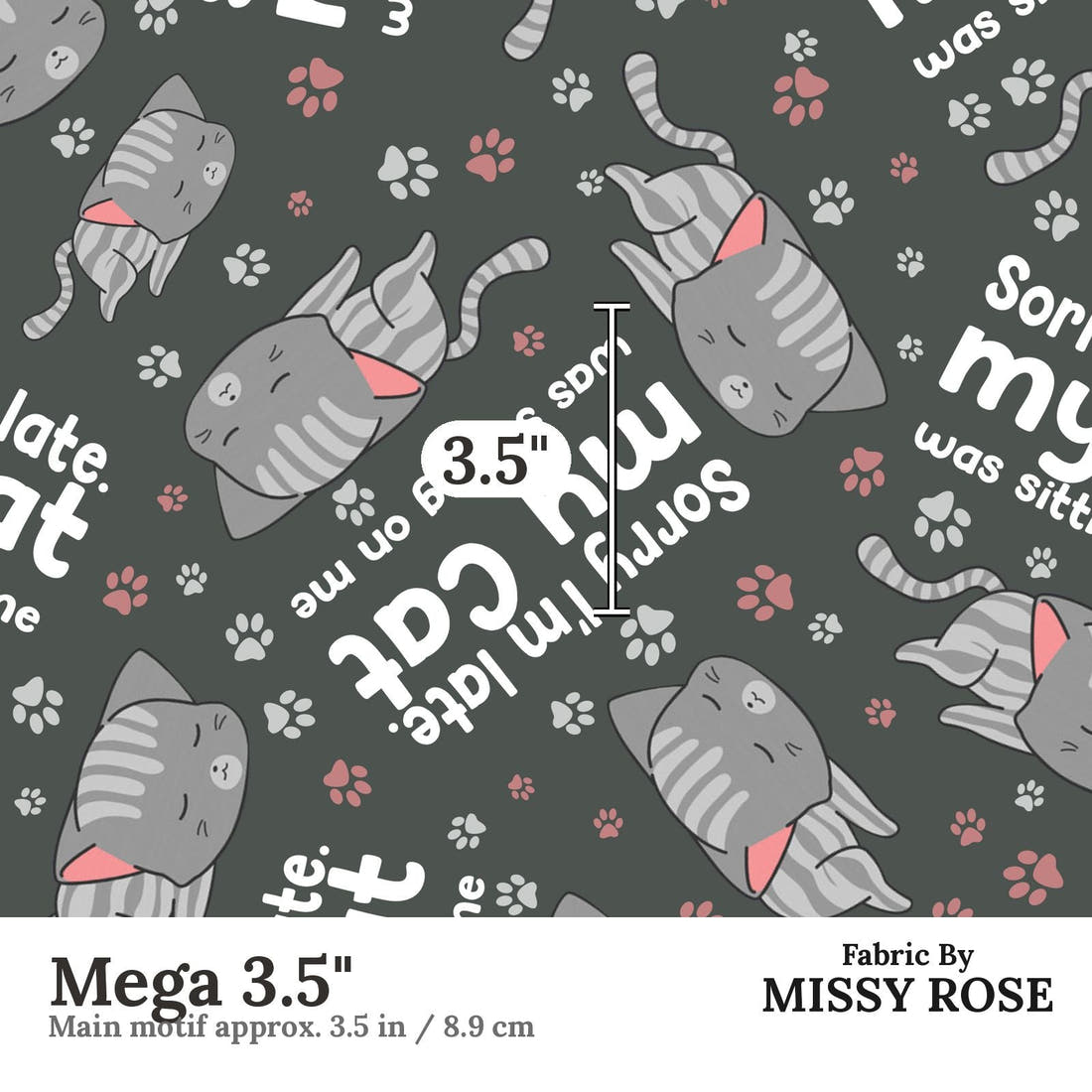 Design 612 Cat Fabric Mega 3.5" - print scale | Fabric by Missy Rose