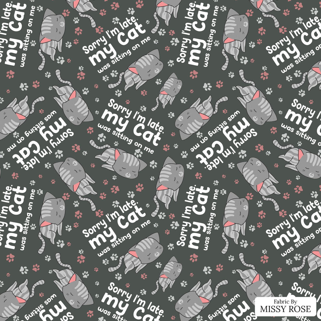 Design 612 Cat Fabric - flat view of the print, zoom in for detail | Fabric by Missy Rose