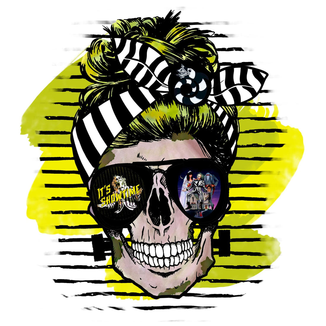 Design 613 Striped Skull Panel – full artwork close-up of the printed picture | Fabric by Missy Rose