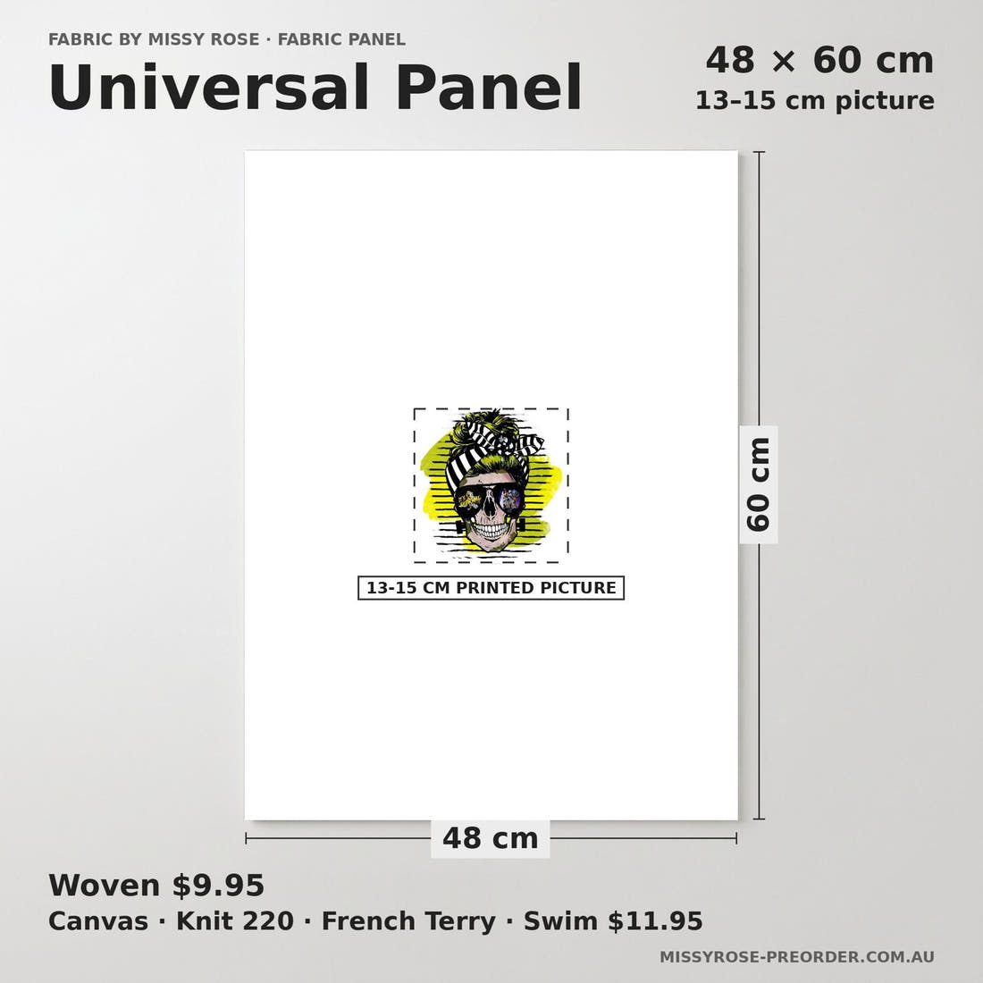 Design 613 Striped Skull Panel universal panel sizing – 13–15 cm printed picture on 48 × 60 cm fabric | Fabric by Missy Rose