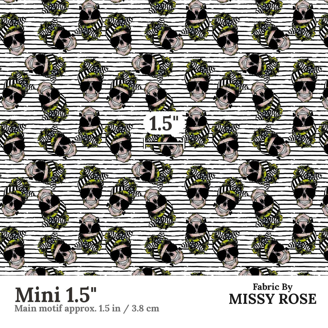 Design 613 Striped Skull Fabric Mini 1.5" - print scale | Fabric by Missy Rose