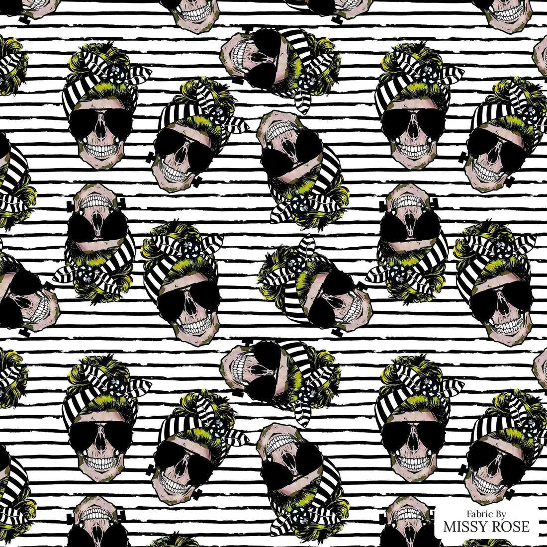 Design 613 Striped Skull Fabric - flat view of the print, zoom in for detail | Fabric by Missy Rose