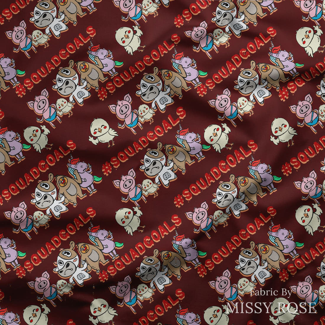 Design 614 Squad Goals Fabric draped fabric mockup – custom printed fabric by the metre | Fabric by Missy Rose