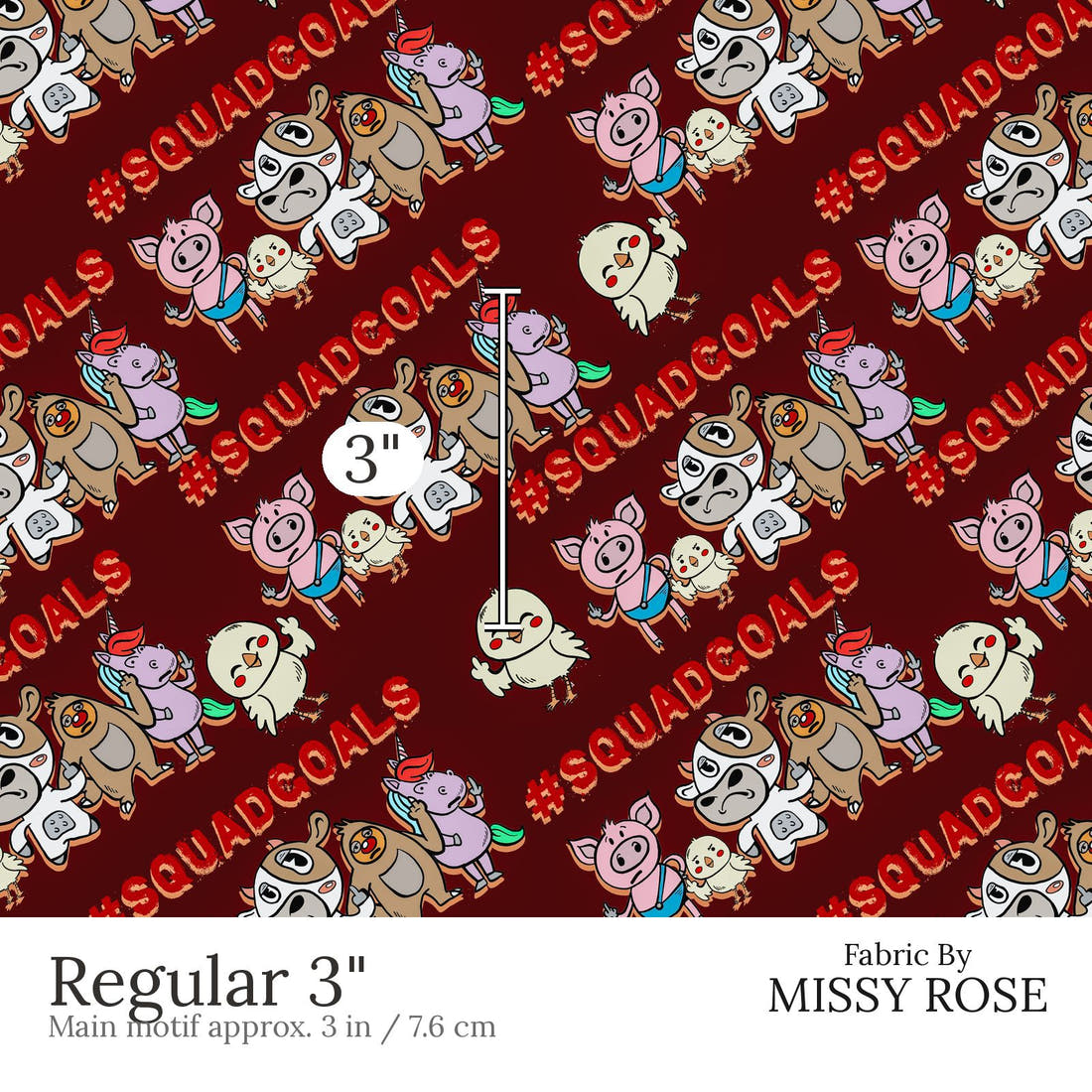 Design 614 Squad Goals Fabric Regular 3 inch print scale guide | Fabric by Missy Rose