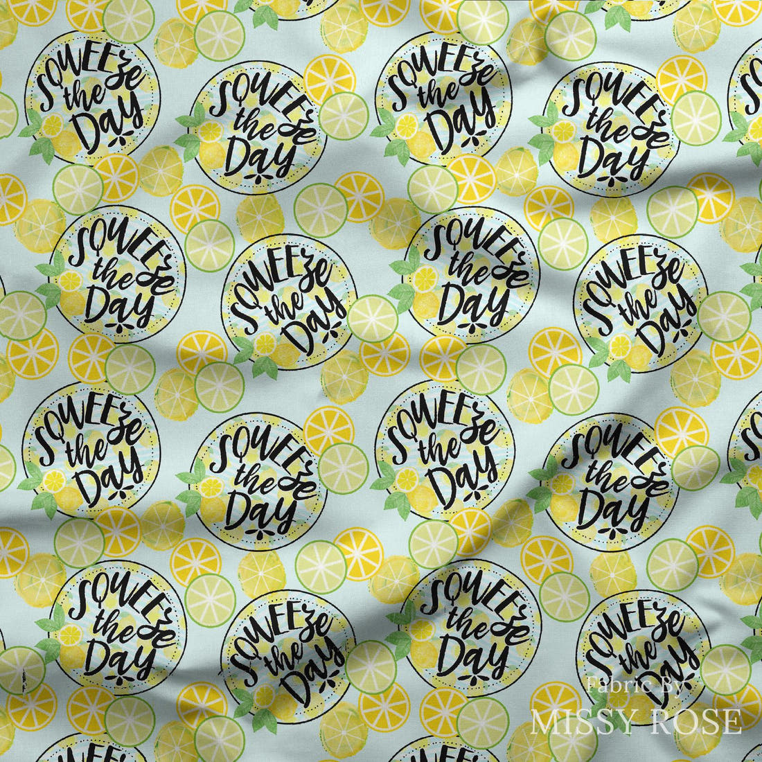Design 615 Lemon Fabric draped fabric mockup – custom printed fabric by the metre | Fabric by Missy Rose