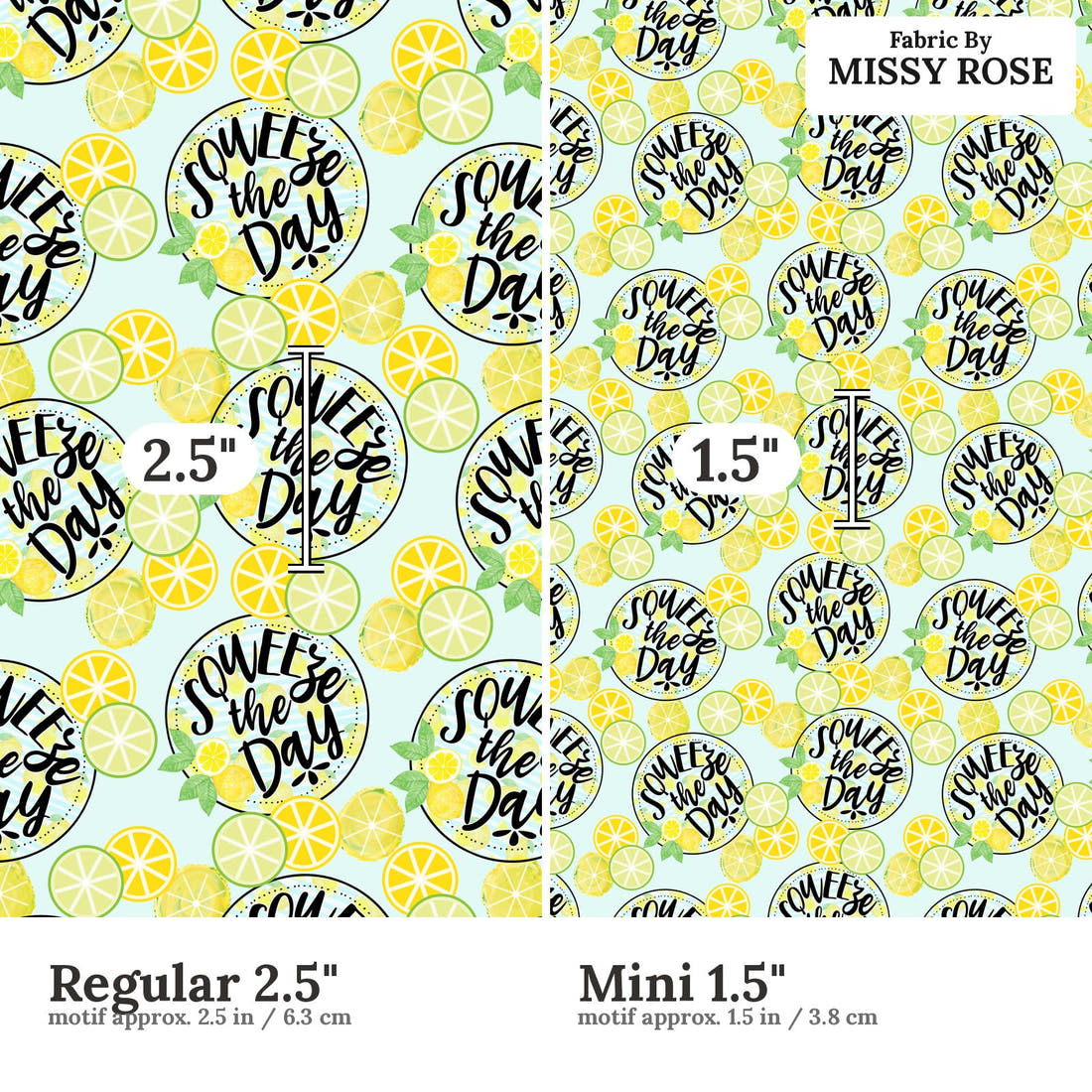Design 615 Lemon Fabric size comparison - print scale | Fabric by Missy Rose