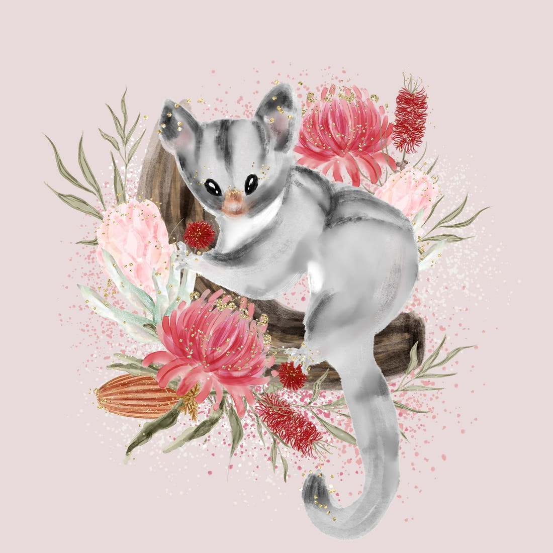 Design 616 Sugar Glider Panel – full artwork close-up of the printed picture | Fabric by Missy Rose