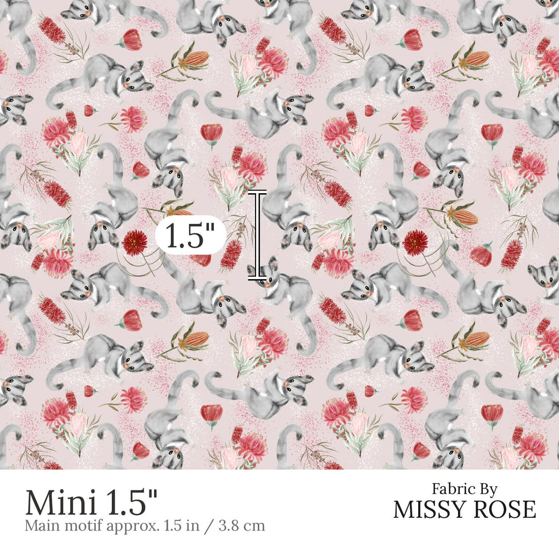 Design 616 Sugar Glider Fabric Mini 1.5 inch print scale guide | Fabric by Missy Rose