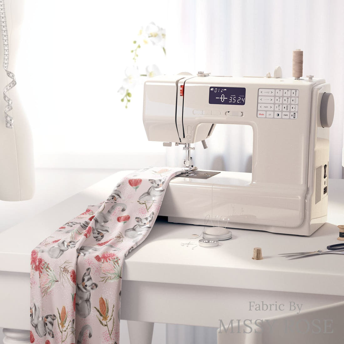 Design 616 Sugar Glider Fabric on a sewing machine – premium fabric for sewing projects | Fabric by Missy Rose