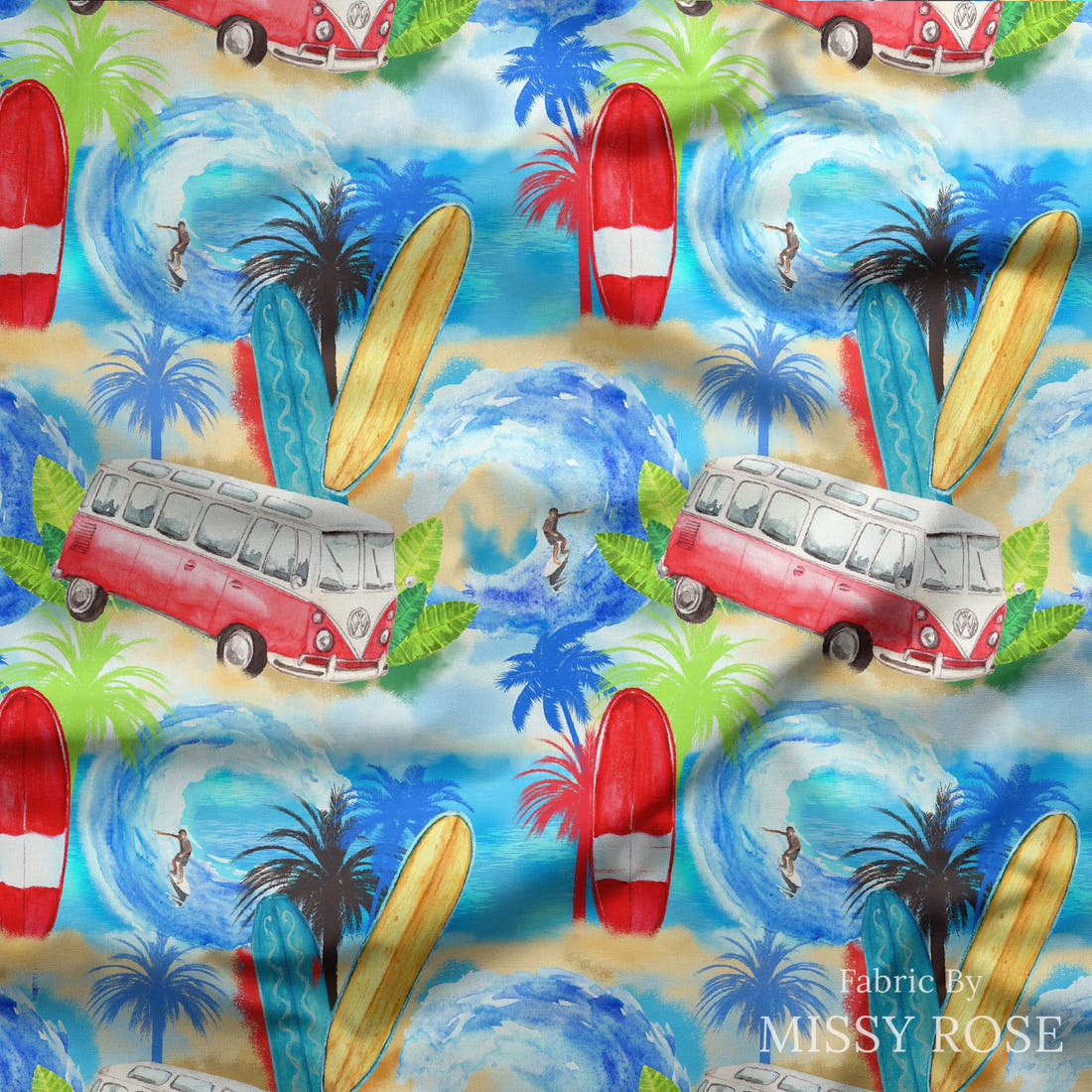 Design 617 Beach Fabric draped fabric mockup – custom printed fabric by the metre | Fabric by Missy Rose