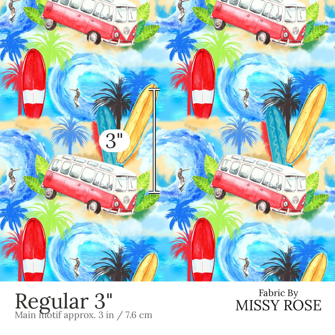 Design 617 Beach Fabric Regular 3 inch print scale guide | Fabric by Missy Rose