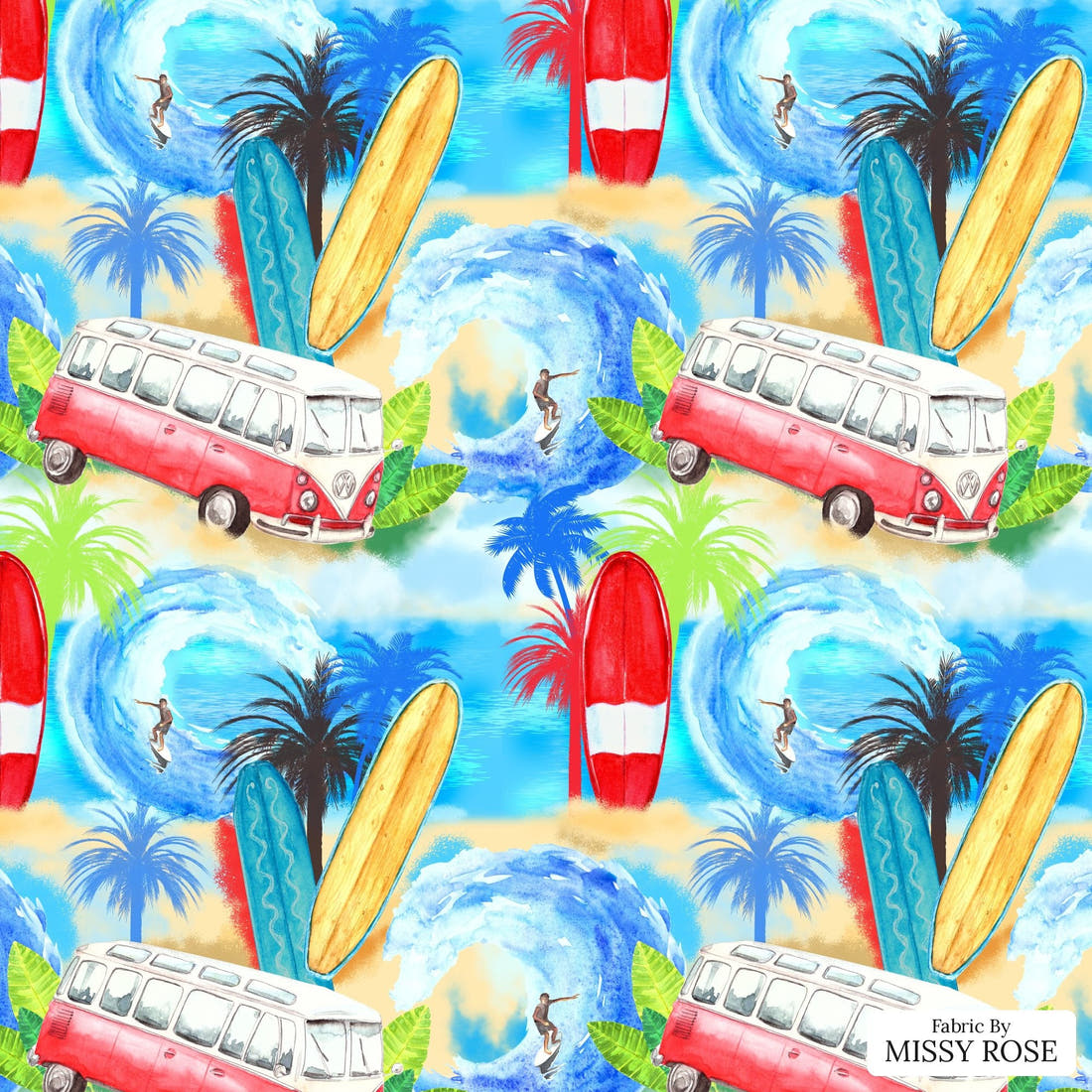 Design 617 Beach Fabric - flat view of the print, zoom in for detail | Fabric by Missy Rose