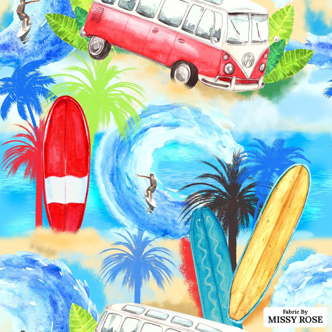 Design 617 Beach Fabric - flat view of the print, zoom in for detail | Fabric by Missy Rose
