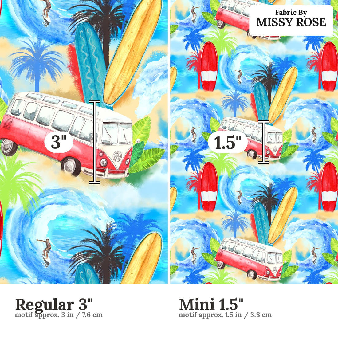Design 617 Beach Fabric size comparison - print scale | Fabric by Missy Rose