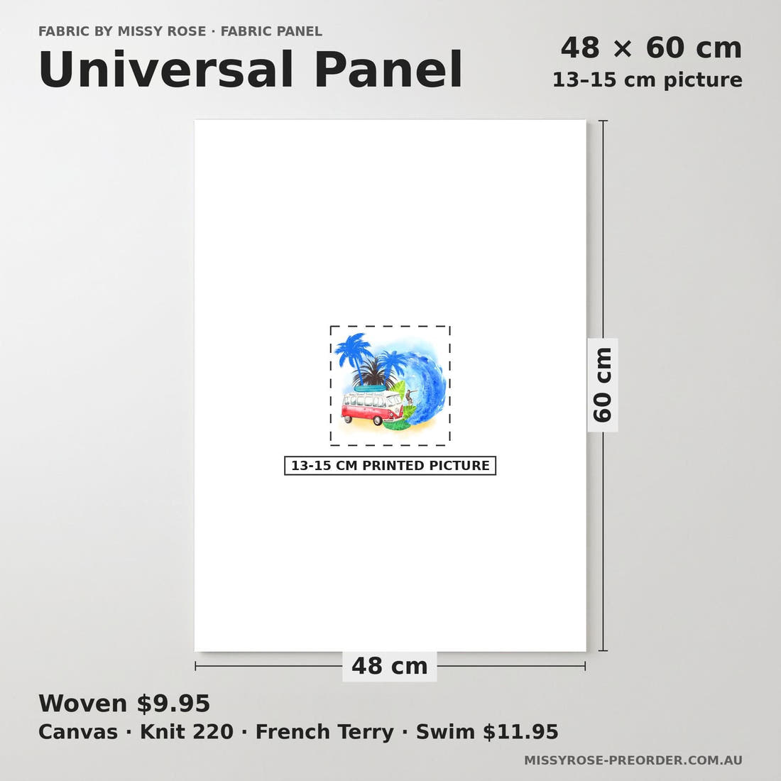 Design 617 Beach Panel universal panel sizing – 13–15 cm printed picture on 48 × 60 cm fabric | Fabric by Missy Rose
