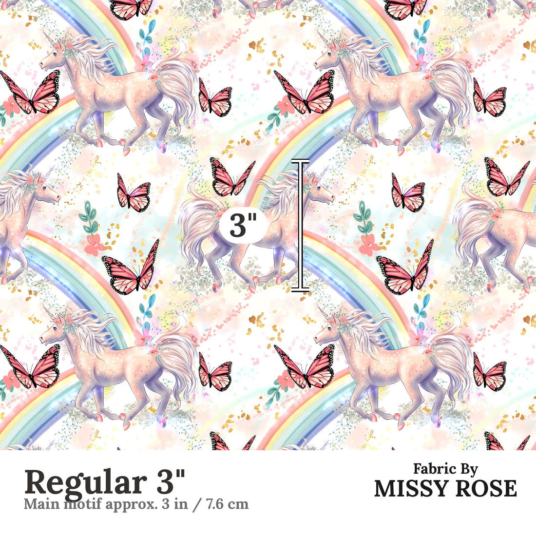 Design 618 Beautiful Unicorn Fabric Regular 3" - print scale | Fabric by Missy Rose