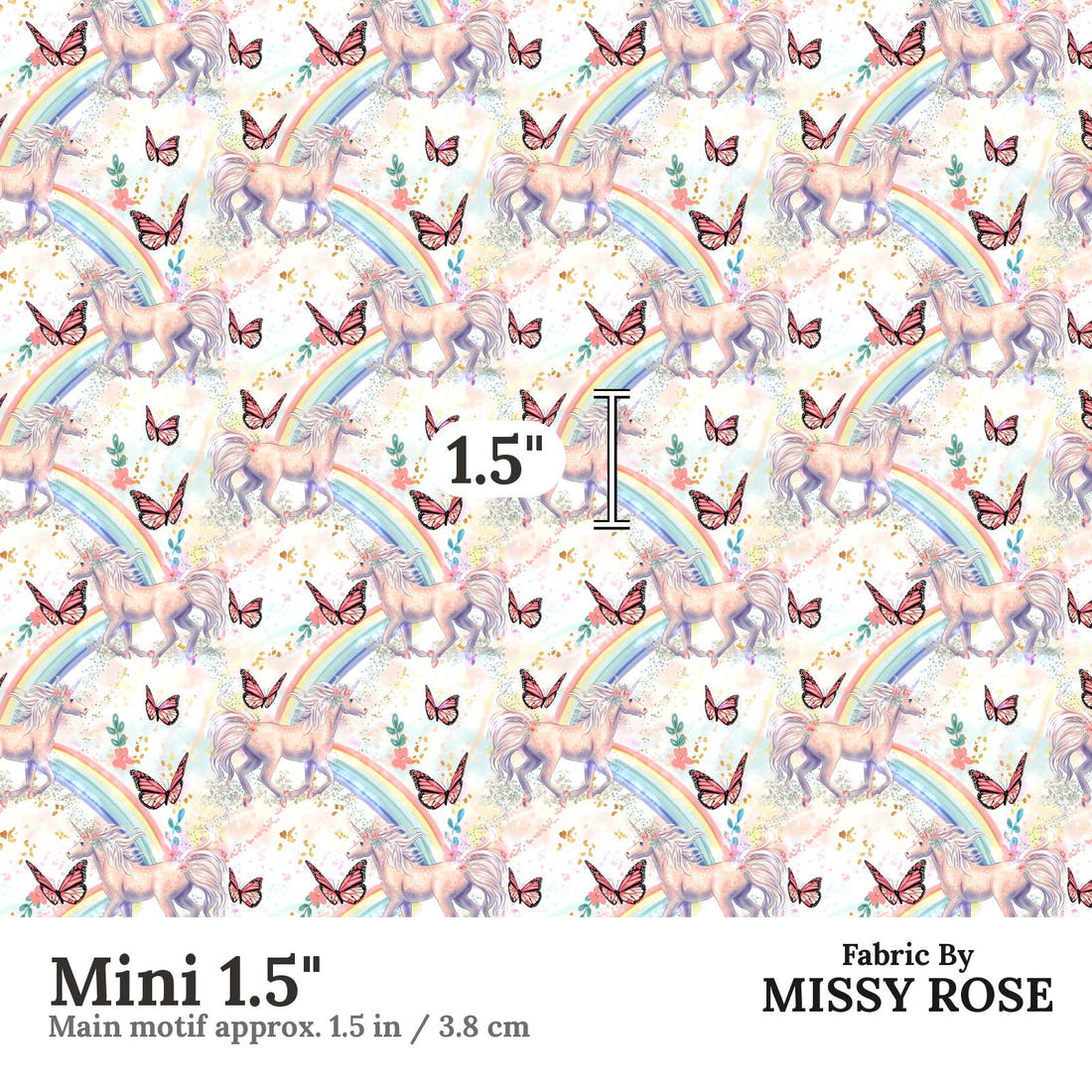 Design 618 Beautiful Unicorn Fabric Mini 1.5" - print scale | Fabric by Missy Rose