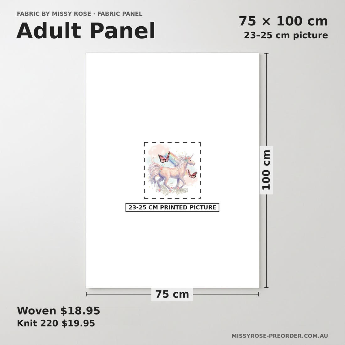 Design 618 Beautiful Unicorn Panel adult panel sizing – 23–25 cm printed picture on 75 × 100 cm fabric | Fabric by Missy Rose