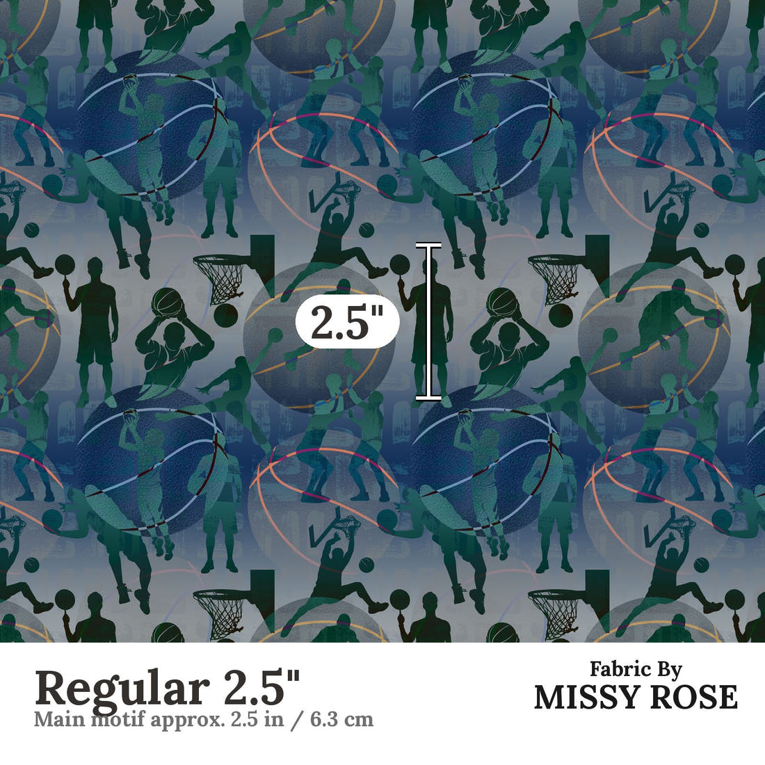 Design 619 Basketball Fabric Regular 2.5" - print scale | Fabric by Missy Rose