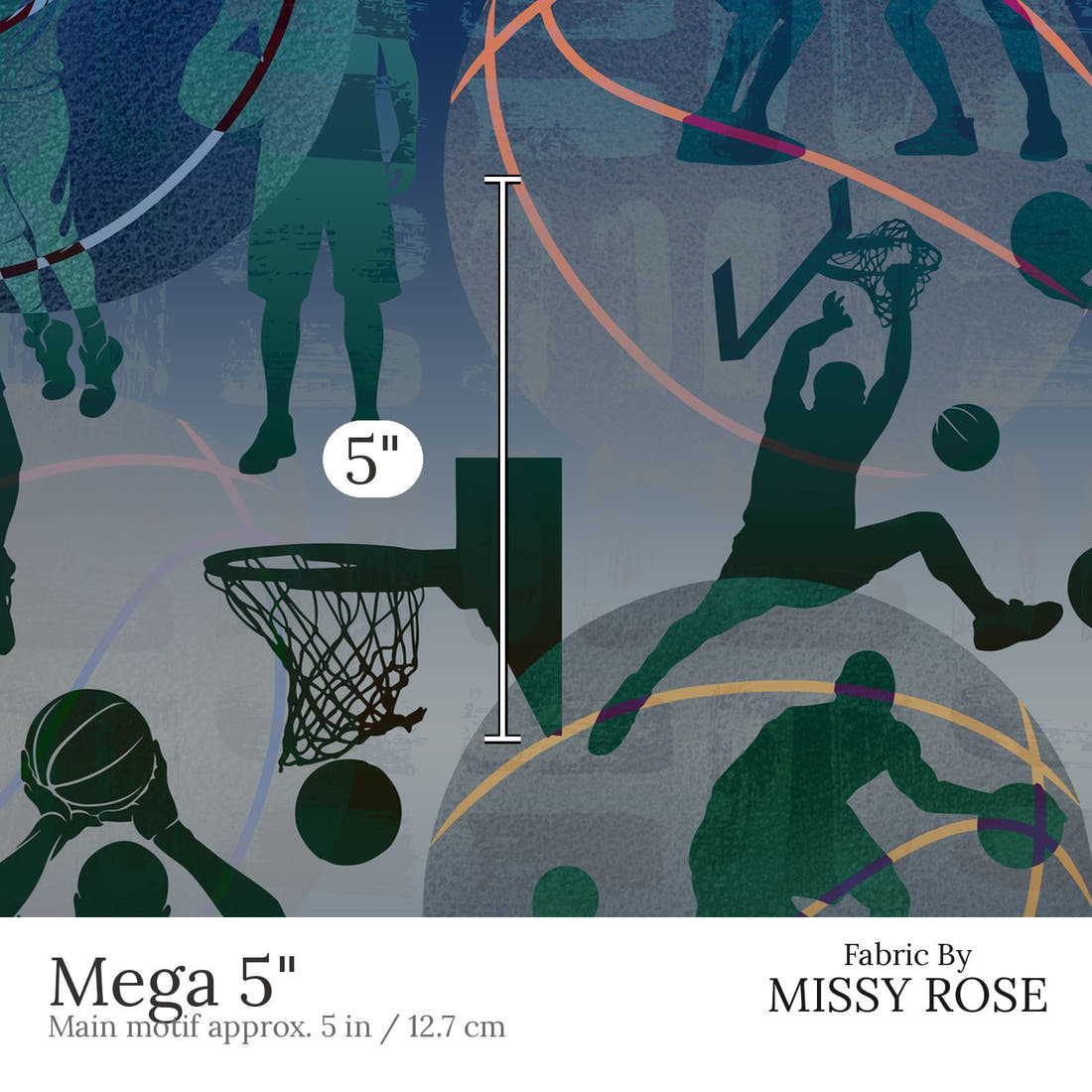Design 619 Basketball Fabric Mega 5 inch print scale guide | Fabric by Missy Rose
